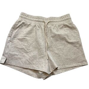 Varley Heathered Oatmeal Lounge Sweat Shorts Medium 3” Pockets